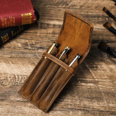 Genuine Leather 3 Slots Pen Holder Case Luxury Fountain Pen Sleeve Organizer bag