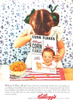 1954 KELLOGG'S CORN FLAKES Large Vintage Print Ad Cereal