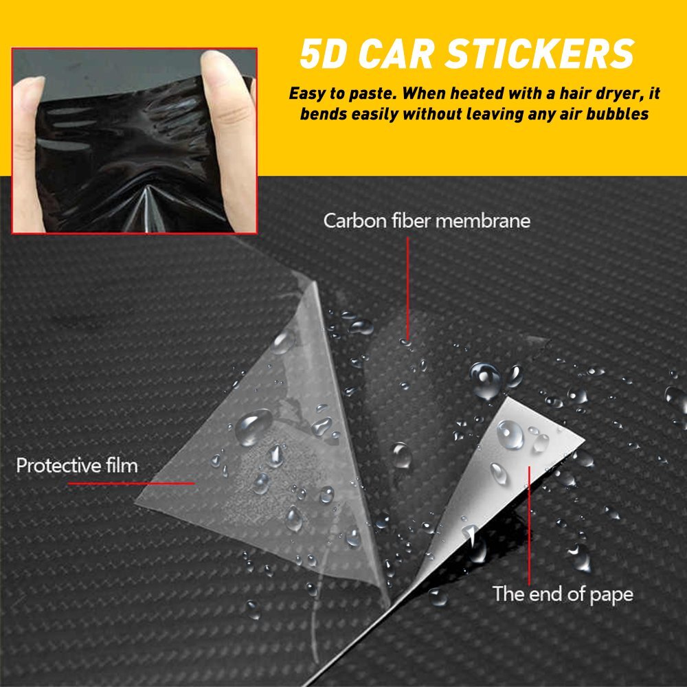5D Waterproof Carbon Fiber Vinyl Car Wrap Sheet Roll Film Sticker Decal ...