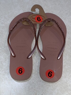 Havaianas Women's Rose Gold Glitter Flip Flops Sandal Size New