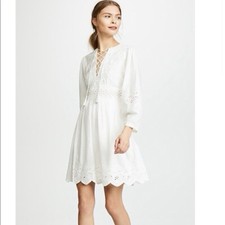 Ulla Johnson Ailey White Crocheted eyelet Short Mid Cotton Linen dress SZ 2