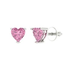 Pink Zirconia Stud Earrings for Women, Screw back 1 cttw, 5mm, Heart-Cut 