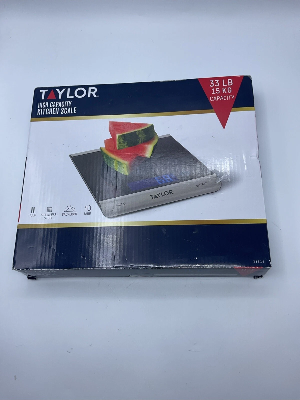 Taylor 33-LB / 15-KG HIGH CAPACITY DIGITAL KITCHEN SCALE Blue Display SLEEK DESI