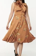 UNIQUE VINTAGE Rust & Leopard Cat Print Swing Dress with POCKETS Size SMALL**NWT