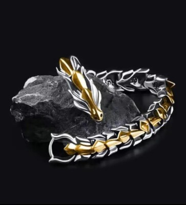 Ouroboros Dragon Scale Gliederarmband - zweifarbig Wikinger Biker Schmuck - 19 cm Geschenk