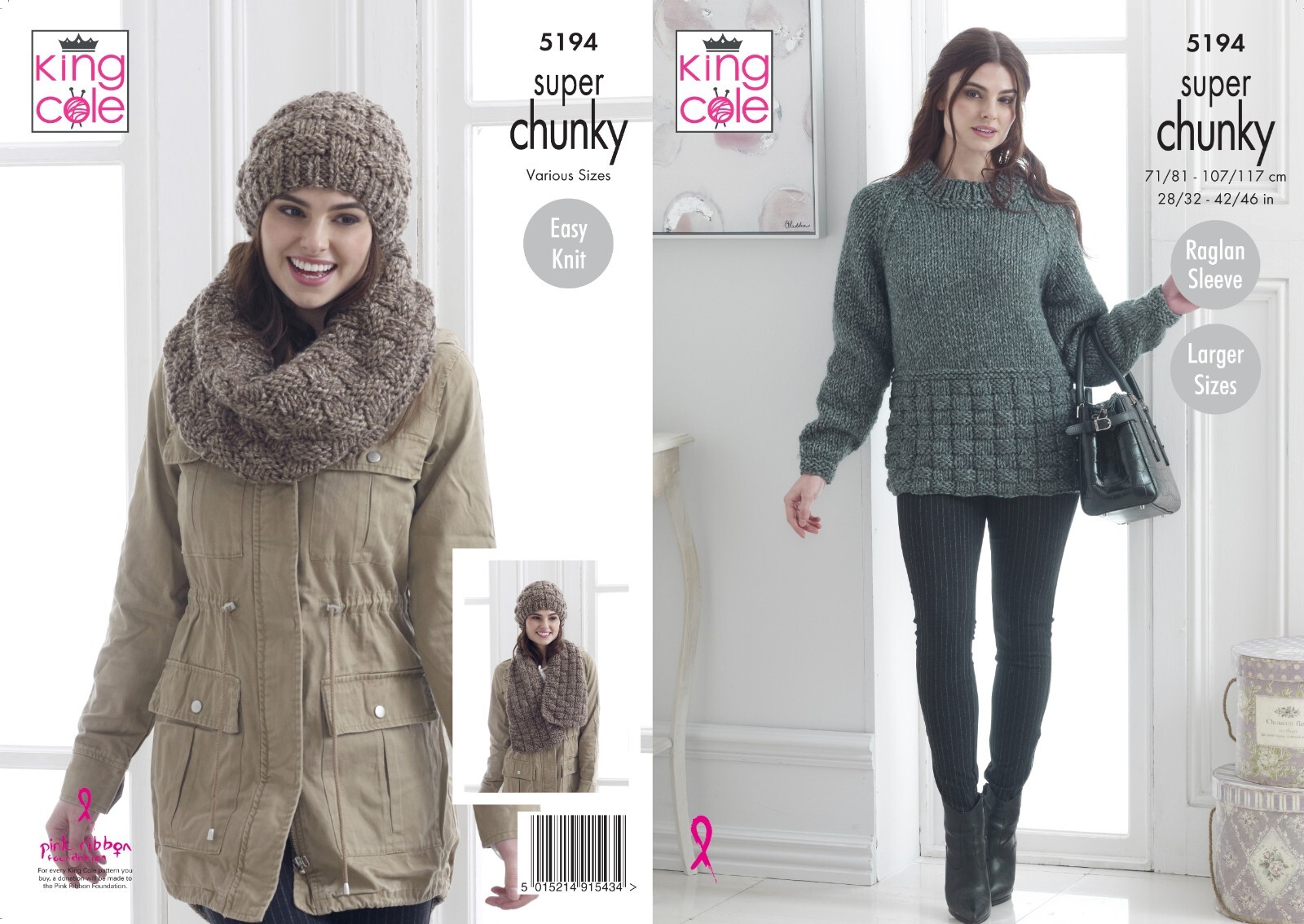 King Cole Super Chunky Knitting Pattern - 5194 Sweater, Hat, Snood & Scarf