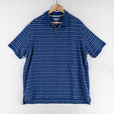 Duluth Trading Co Polo Shirt Men XL Blue White Stripe Cotton Short Sleeve Pocket