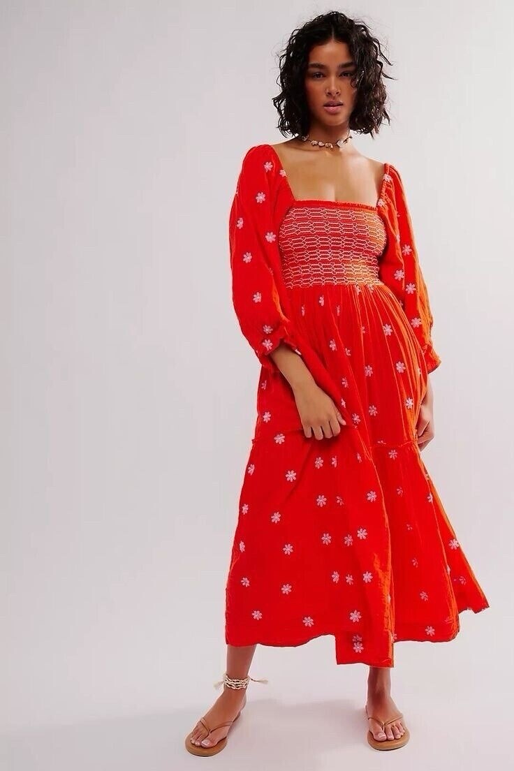 embroidered fable midi dress free people Embroidered Fable Midi Dress