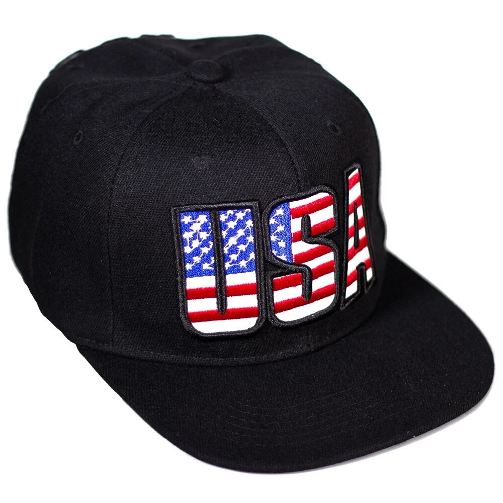 USA Flag Embroidered Snapback Flat Bill Patriotic Baseball Cap Adjust Men Hat