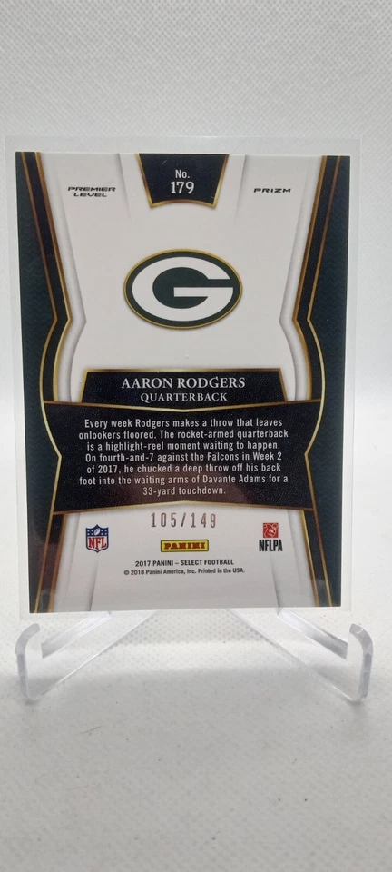 2017 Panini Select Premier Level Tri-Color Prizm /149 Aaron Rodgers #179 - Image 2 of 2