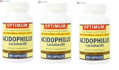 Optimum Acidophilus Lactobacilli Capsules 100 Count X 3 Packs