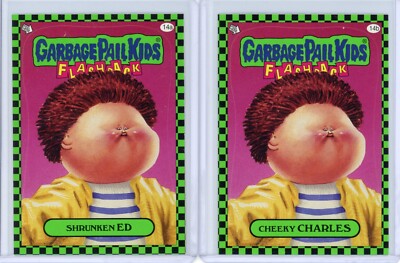 Garbage Pail Kids Flashback 1 SHRUNKEN ED & CHEEKY CHARLES Green Parallels