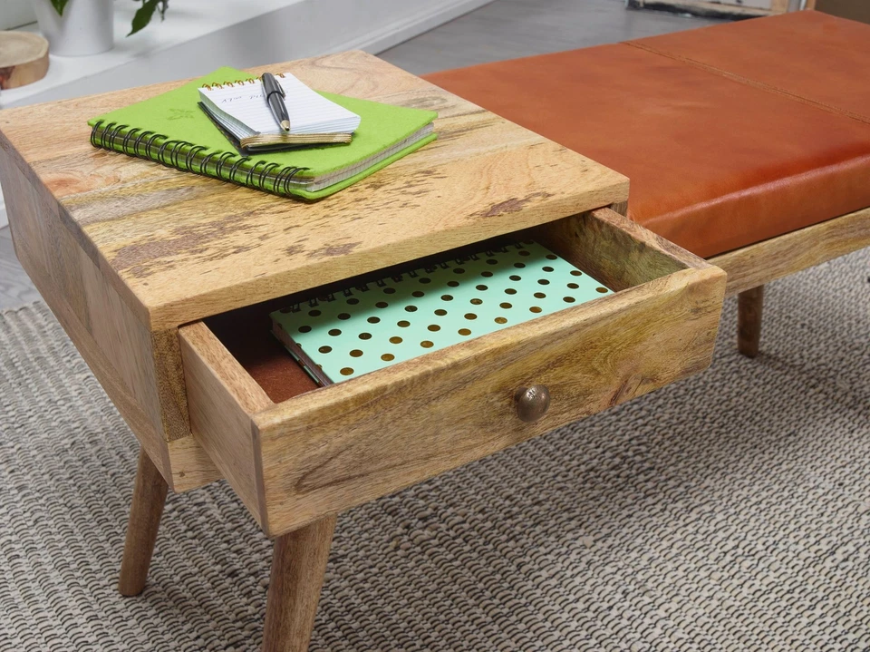 FineBuy Banc en cuir 100 cm Bois Massif Rembourré Banc Banquette Couloir Espace - Photo 4/4