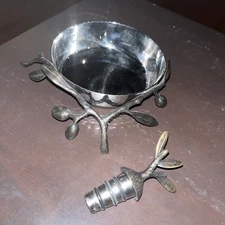 MICHAEL ARAM -OLIVE BRANCH BOTTLE STOPPER & OLIVE BRANCH NUT BOWL