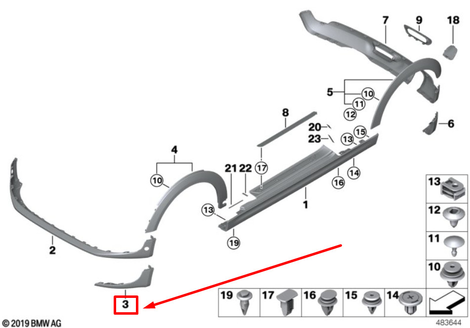 NEW MINI COOPER F56 FRONT RIGHT SPOILER BLACK BAND 7379440 