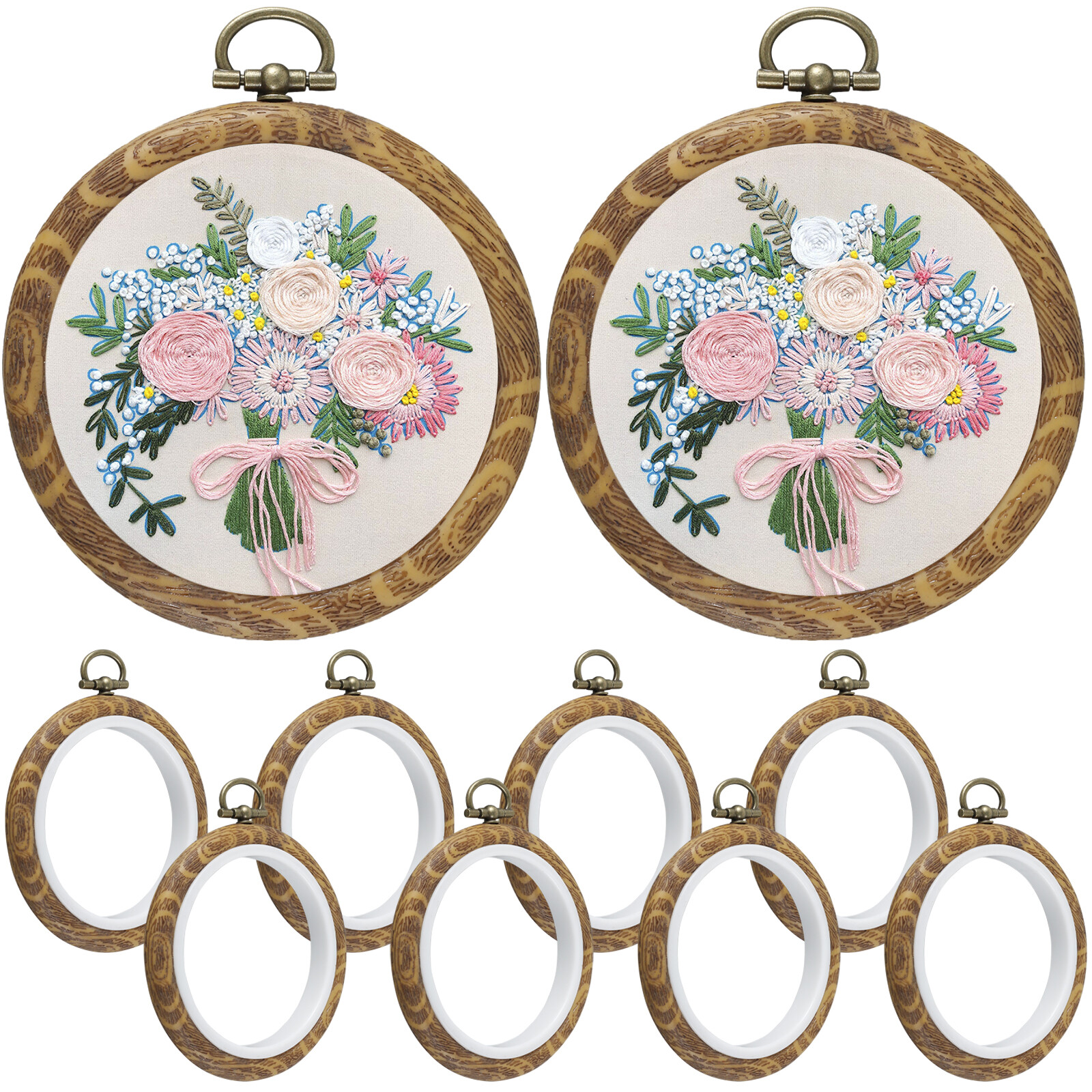 10Pcs Round Embroidery Hoop Imitated Frame Circle Rubber Cross Stitch