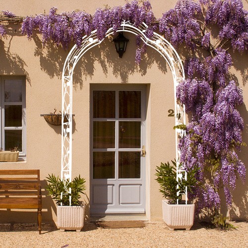 Metal Garden Arch Assemble Freely w 8 Styles Garden Arbor Trellis, Cream White - Picture 3 of 20