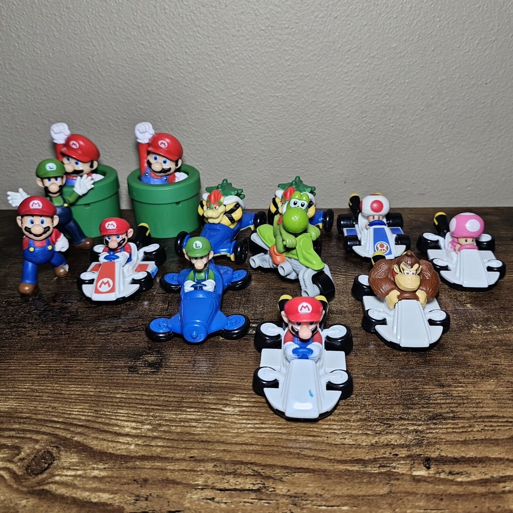 McDonalds Mario Kart Toy Lot of 13 Figures - Luigi Yoshi Bowser Toad Toadette Kong