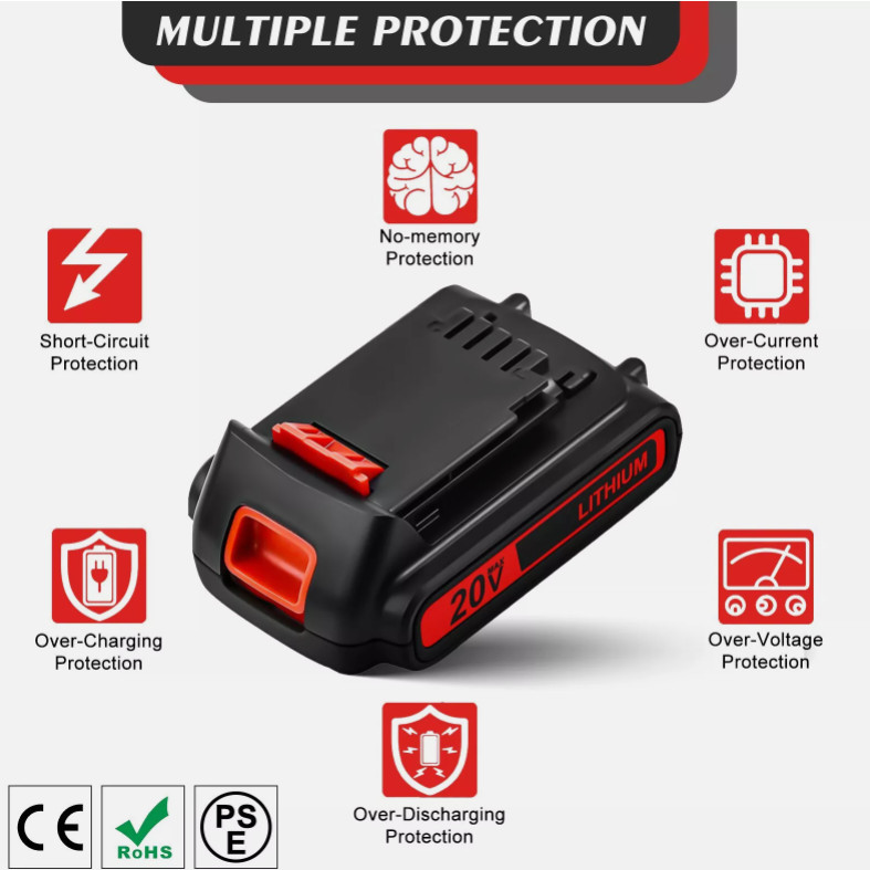 2Pack for Black and Decker 20V 3.6Ah Lithium Max Battery 20 Volt LBXR20 LBXR2020