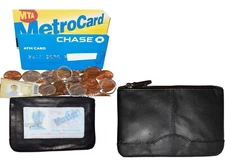Leather Change Purse Mini pocket Wallet business card case key Ring #33 Lot of 2