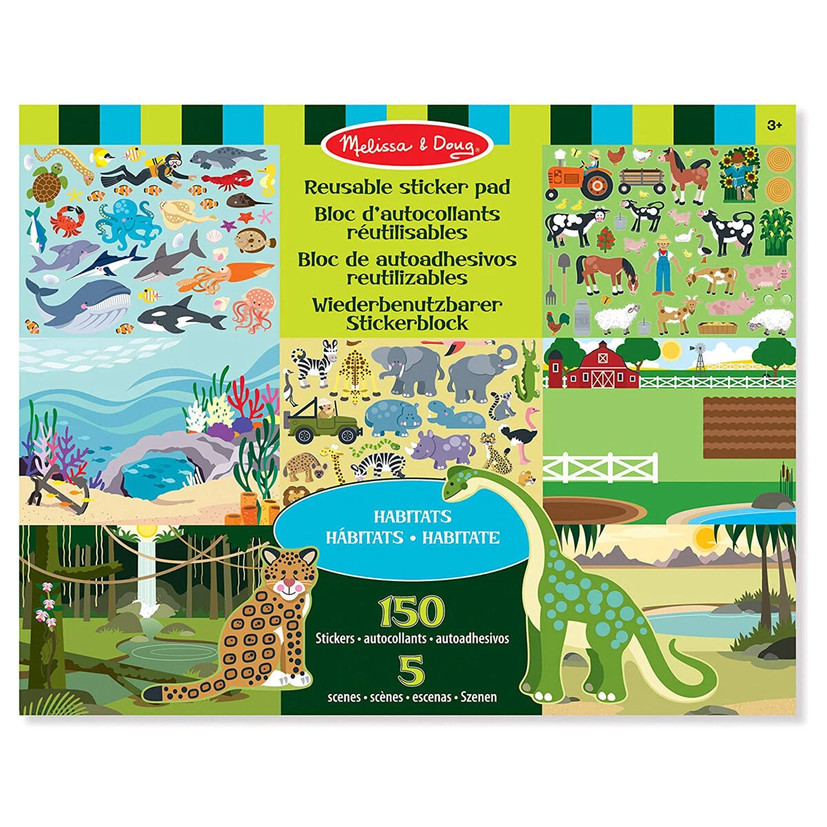 Melissa & Doug Reusable Sticker Pad - Habitats 150 Stickers 5 Scenes 3+