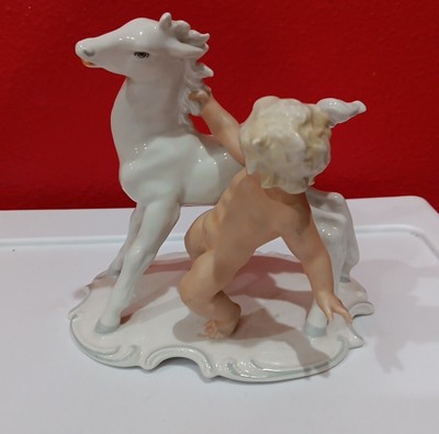 Vintage SCHAUBACH KUNST Boy And Horse Figurine PORCELAIN German Art Deco 