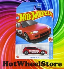 2024  Hot Wheels  Red   '92 HONDA CIVIC EG    J-Imports Card #95  HW9-042324