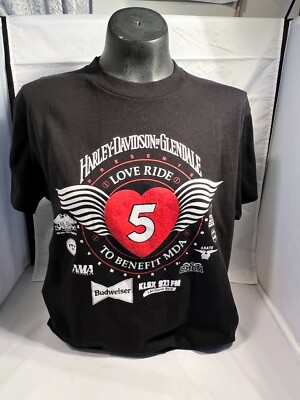 Vintage 80's HARLEY DAVIDSON Love Ride 5 Shirt SINGLE STITCH USA