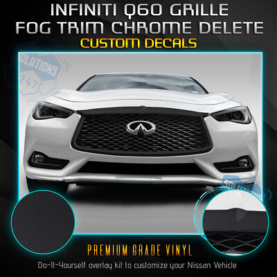 Fit 17-20 Infiniti Q60 Grill Fog Lights Vent Blackout Chrome Delete Matte Black