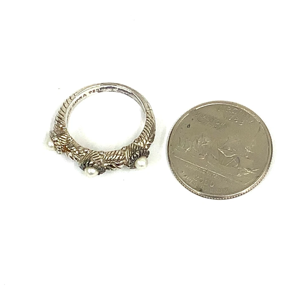 Anillo Banda 8 Diseño Cuerda Piedra Tres Perlas Judith Ripka Esterlina Firmado De Colección Foto 4 de 4