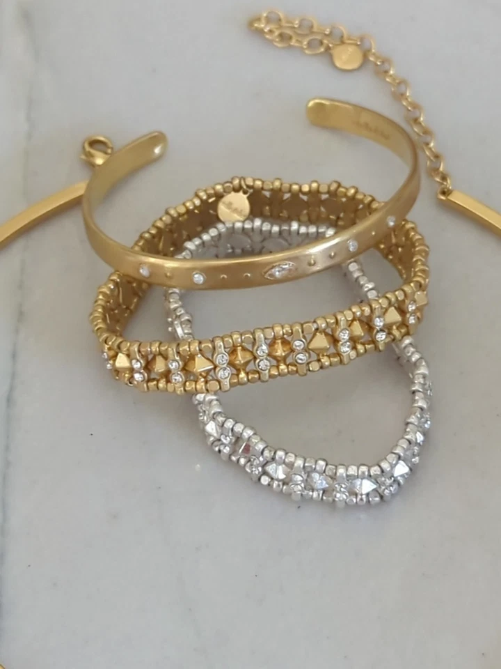 Pulseras de collar Stella & Dot oro piedra blanca renacimiento egipcio puño elástico Foto 3 de 4