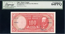 OVERPRINT 10 Centesimos on 100 Pesos note Chile ND (1960-61)   P#127a  on P#122