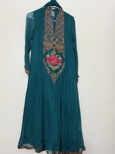 Chinyere Teal Embroidered Pakistani Chiffon 3pcs Kameez, Dupatta  Women