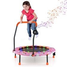36'' Mini Toddler Trampoline w/ LED Bluetooth Speaker Detachable Handle Kids