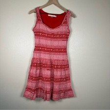 MAX STUDIO Coquette Girl Femenine Ruffle Tiered Embroidered Lace Red Mini Dress