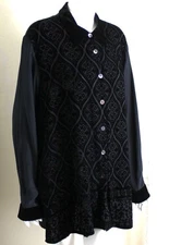 Diane Gilman Sz 2X BLACK Velvet Burnout SILK Flowing Gorgeous Tunic Blouse Shirt