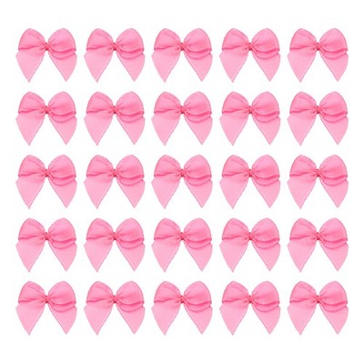 60 Pcs Mini Ribbon Bow 3/4'' Mini Fabric Satin Ribbon Flower Bows, Rose Red