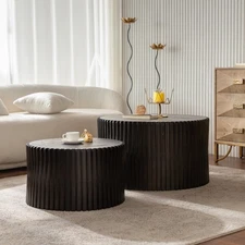 Vintage Fashion Style Cylindrical Nesting Coffee Table Set with Vertical Texture