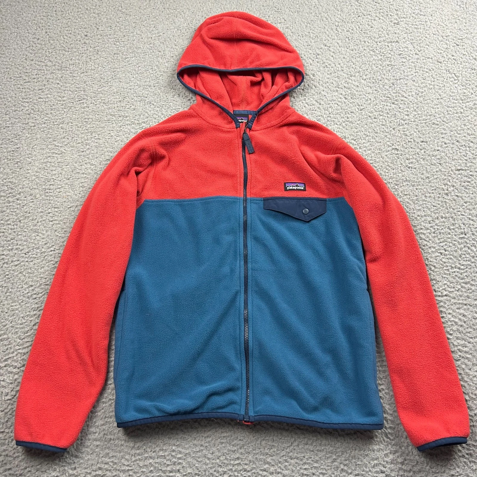 Patagonia Kids Large 12 Micro D Snap-T Fleece Jacket Red Blue Outdoor
