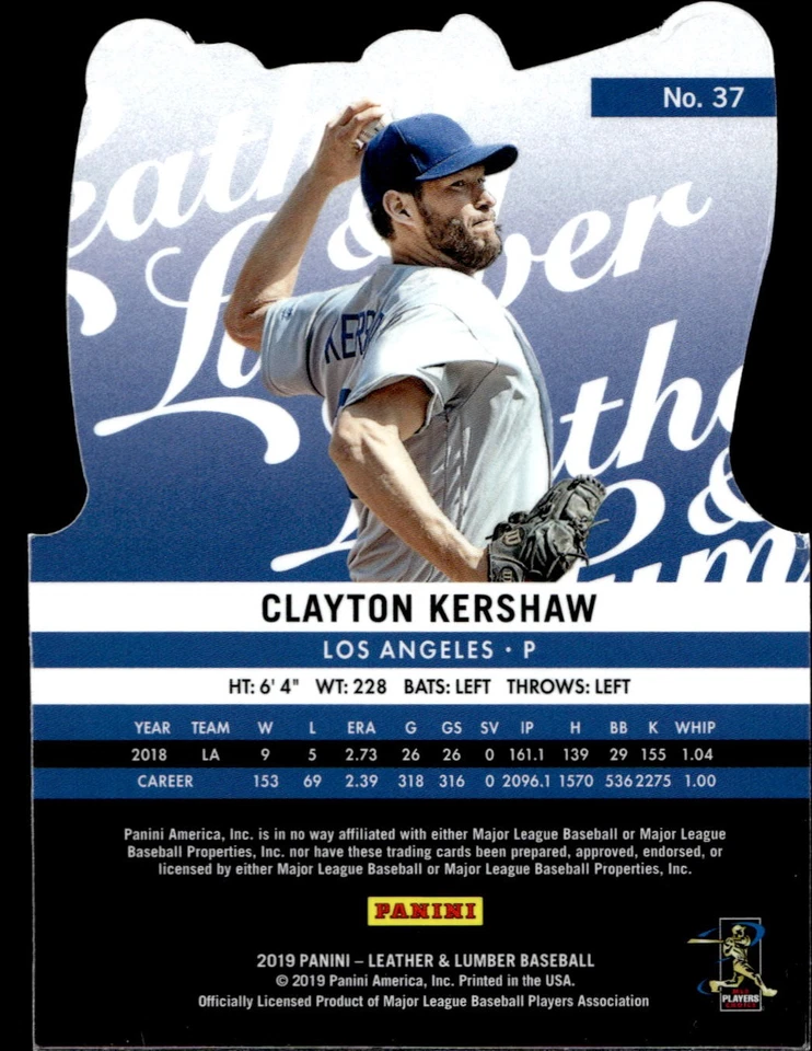 2019 Panini Leather & Lumber #37 Clayton Kershaw - Image 2 of 2