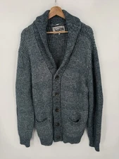 Schott Bros NYC Mens Cotton Blend Shawl Collar Heather Blue Cardigan Size Large