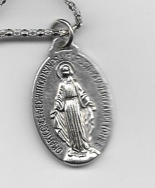 Aluminum Miraculous Medal Christian Pendant on a 20 Inch Chain (B)