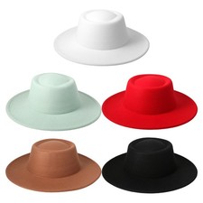 Women's Men's Wide Brim Flat Crown Felt Fedora Hat Elegant Vintage Cloche Hat