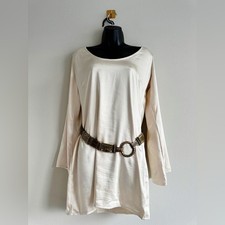  Satin Beige Long Flare Sleeve Mini Dress Boho Tunic Size 6 NWT