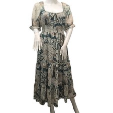 Indulge in Style XL Teal Floral Midi Dress Chiffon Smocked Puff Sleeve Boho