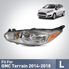 Halogen Headlight For 2014-2018 Ford Fiesta w/ Chrome Bezel Left Side w/Blubs