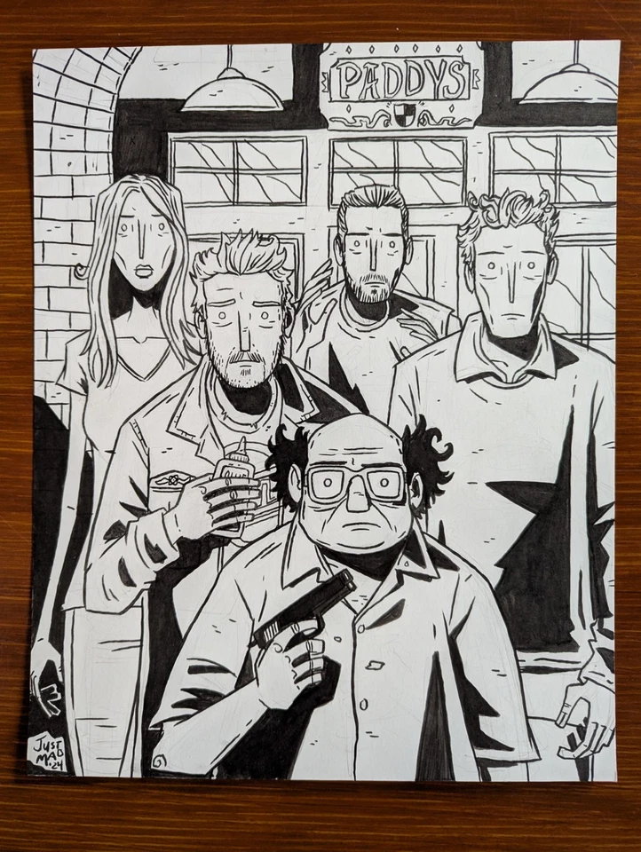 It's Always Sunny in Philadelphia - Dibujo a tinta original de Justin Madson 8 x 10 Foto 2 de 3