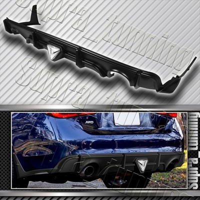 Black 3D LED Rear Bumper Diffuser + Corner Extension For 2018-2024 Infiniti Q50