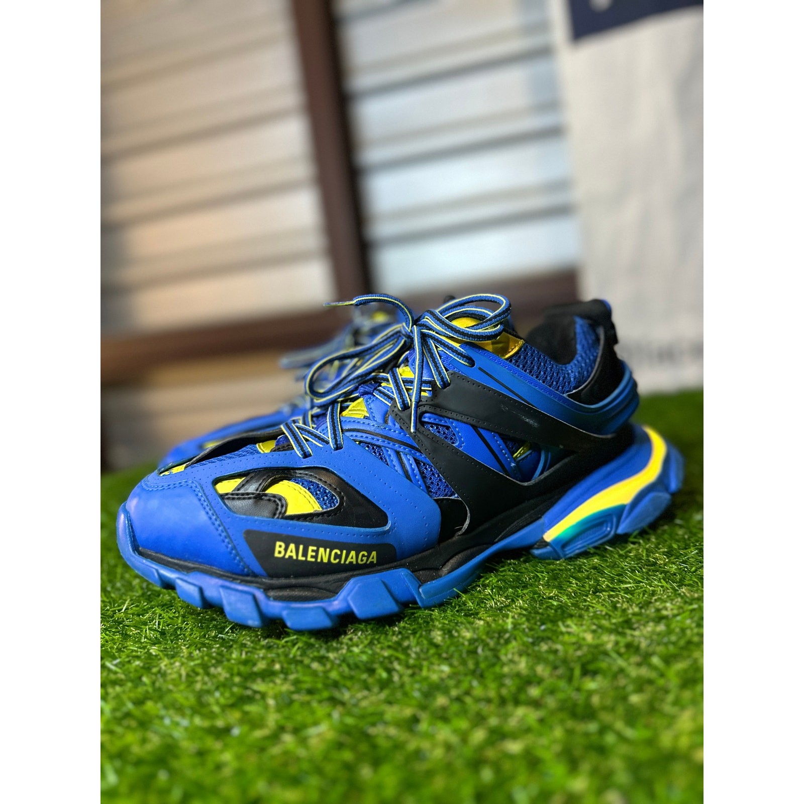 Size 10 - Balenciaga LED Track Runner Blue/Black/Yellow image 2