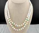 Vintage Milk Glass Necklace Pastel Rhinestone Easter Spring 20" READ